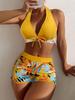 European & American Print Backless Bikini Swimsuit