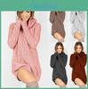 Elegant Women's Warm Knitted Jumper Mini Dress With High Neck Chunky Sweater Top