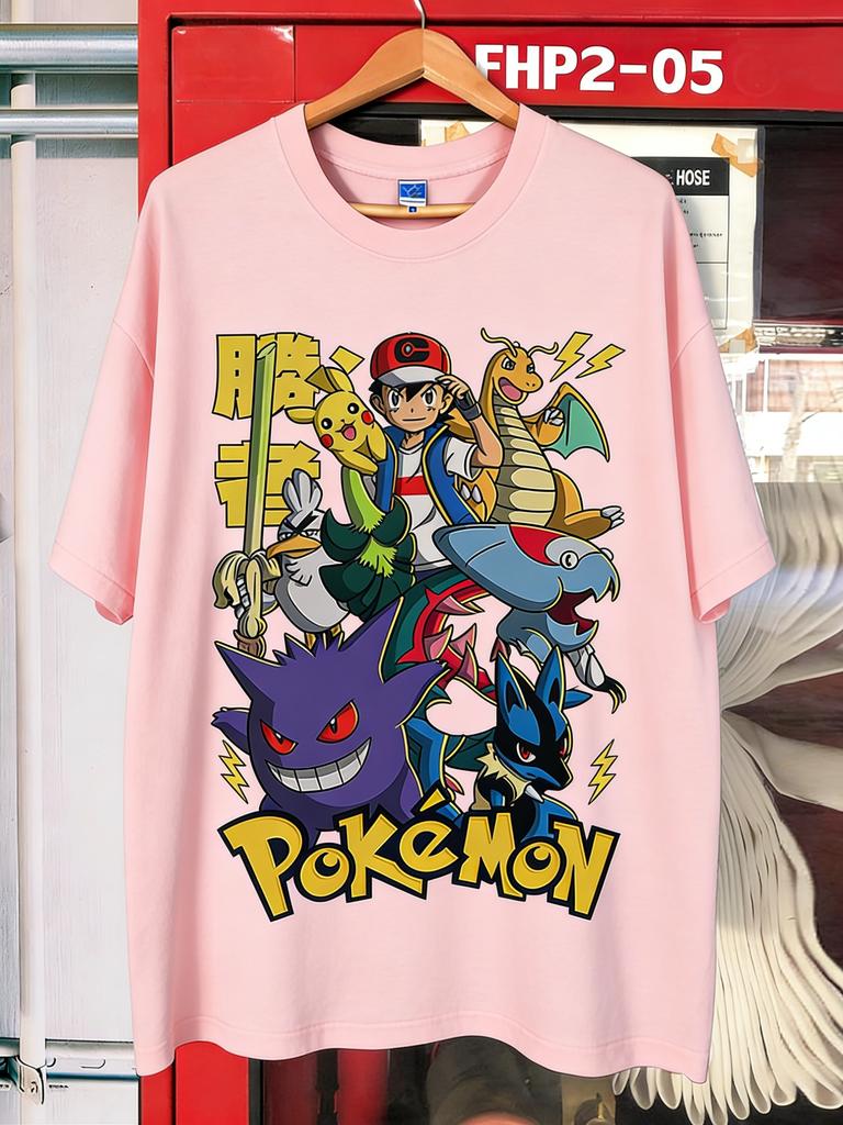 Pokémon Pokémon Cartoon Animation BigSized Loose Summer Boys and Girls Printed ShortSleeved TShirt