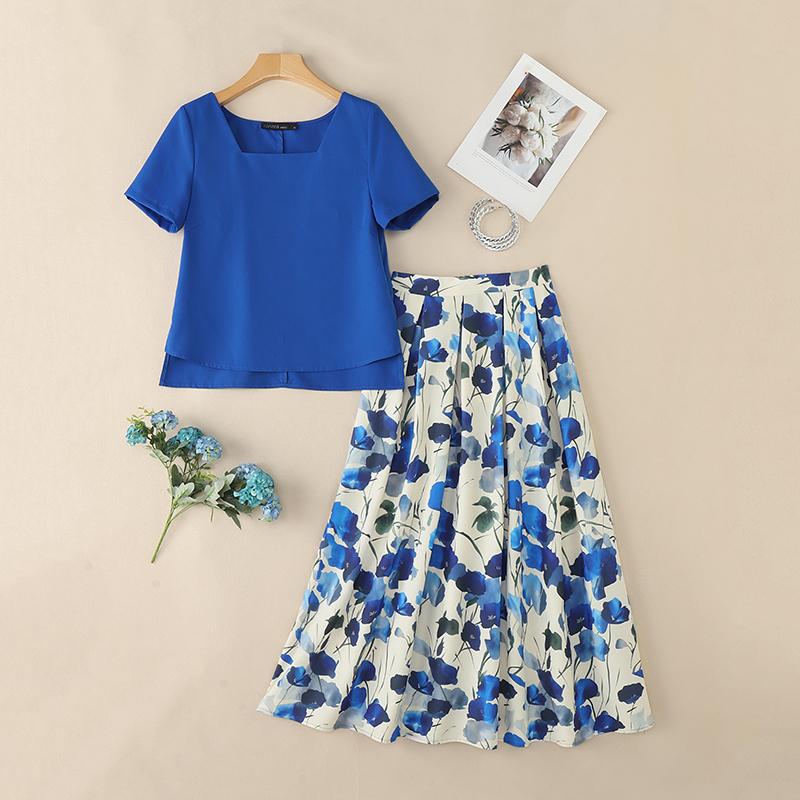 

ZANZEA Женская блузка с коротким рукавом и длинные юбки Повседневный костюм-двойка 4XL