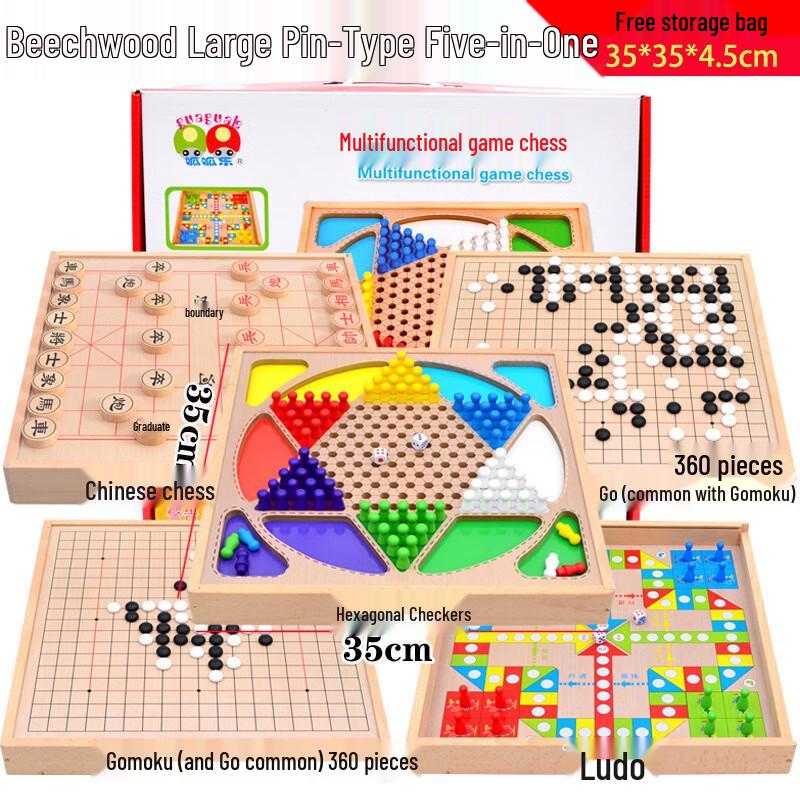 

Brangdy Large 5-in-1 Wooden Board Game Set