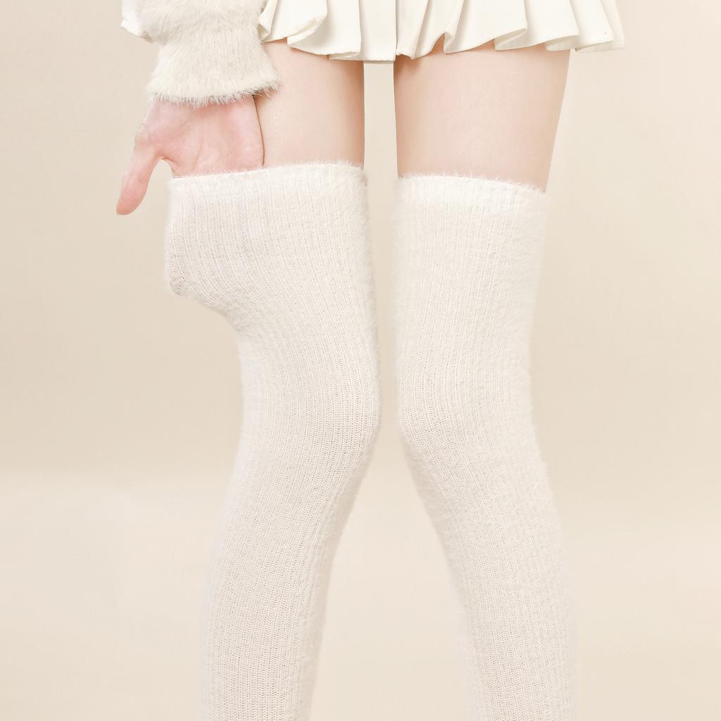 White plush socks for women, cute short and mid-length, fleece-lined, thickened cotton socks, warm socks, Japanese style, for autumn and winter jk