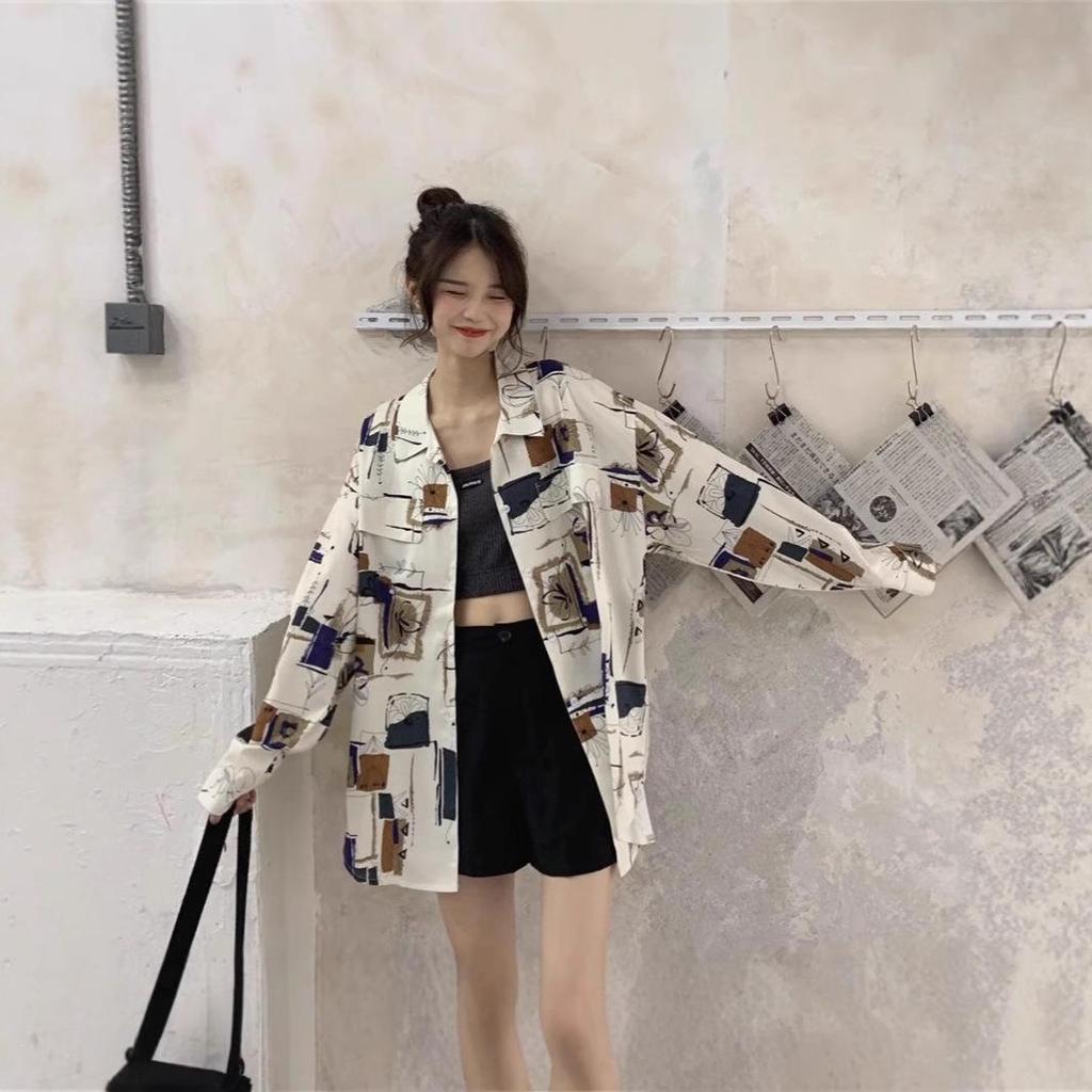 Hong Kong-Style Floral Chiffon Shirt for Women - Long Sleeve, Loose Fit, Versatile Outerwear for Spring and Autumn
