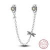 Real 925 Silver Stars & Moon Sunflower Safety Chains Spacer Beads Charms Fit Qikaola 925 Bracelets DIY Jewelry