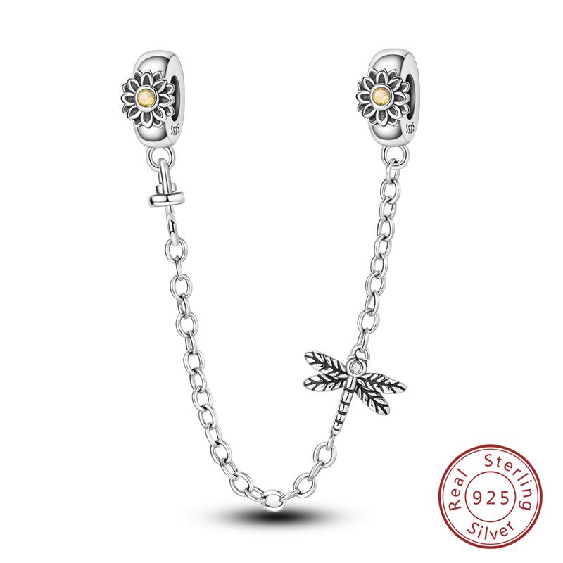 Real 925 Silver Stars & Moon Sunflower Safety Chains Spacer Beads Charms Fit Qikaola 925 Bracelets DIY Jewelry