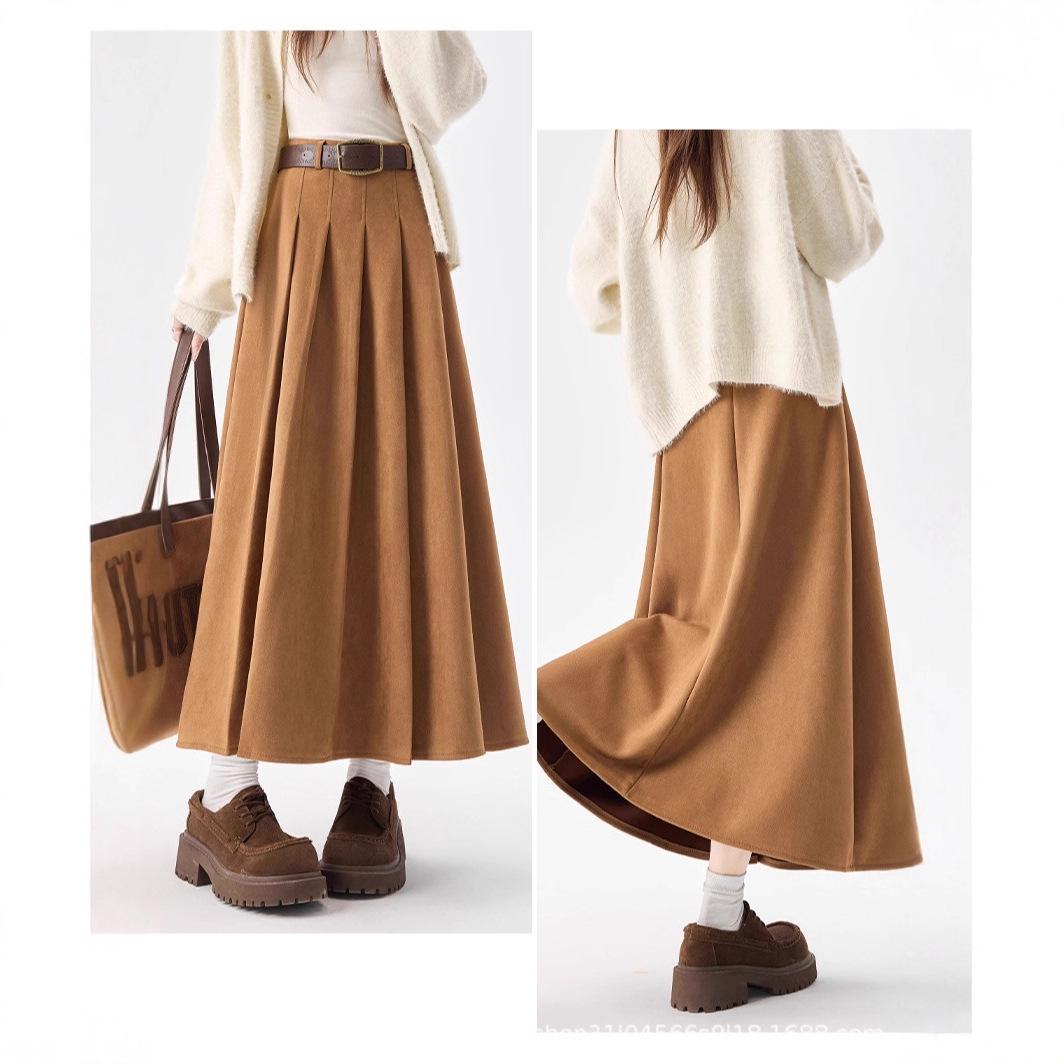 

Korean Style High-Waisted Mid-Length Suede Pleated Skirt - Fashionable, Versatile, and Anti-Exposure Design for 2025. Extra Large хаки
