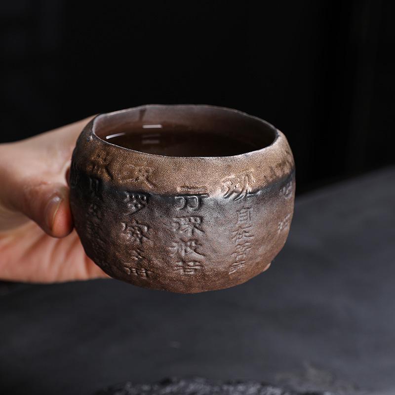 1PC Retro Coarse Pottery Master Cup Heart Meridian Cup Gilt Iron Glaze Old Rock Mud Tea Cup Jianzhan Kung Fu Tea Set Tea Cup