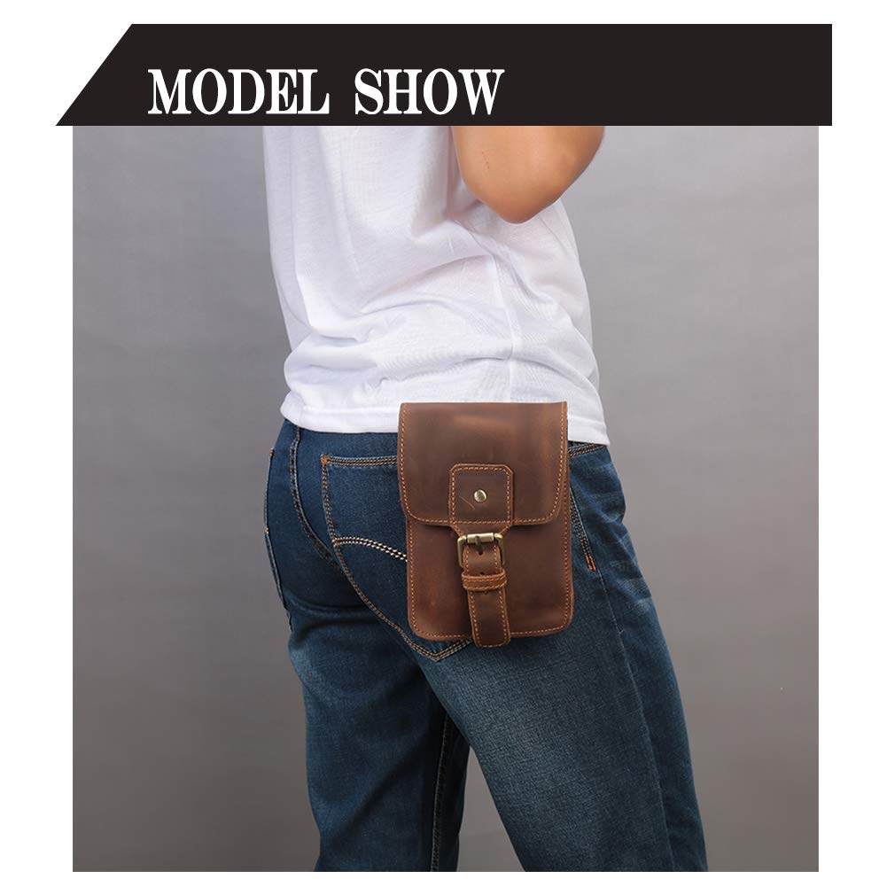 Handmade Genuine Leather Waist Belt Smartphone Thick Cowhide Retro Vertical Holds Small Smartphone Carabiner Included Men's Bag, Pouch, Pouch,