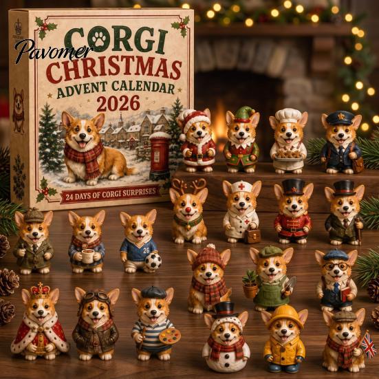 Sammlerhunde-Figuren Adventskalender, 24-Tage-Weihnachts-Countdown Acryl-Ornament-Set mit Feiertagsdekoration Mini-Figuren, Baumbehang