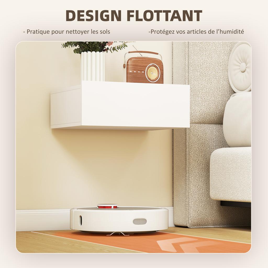 Set of 2 Wall-Mounted Nightstands, Sliding Drawer, 40x30x15 cm, White