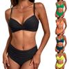 Women's Split Sexy High Waist Solid Colour Bikini Fashion With Bra Pads No Steel Support Swimsuit