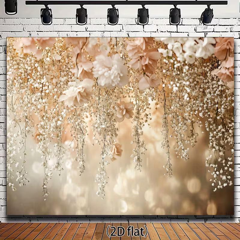 2D Beige Hanging Baby's Breath Backdrop for Boho Themed Party Decor