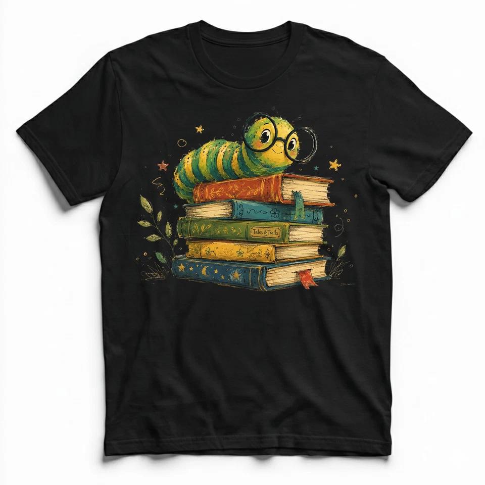 Bookworm Caterpillar Reading Stack Books Funnyss T-Shirt Reader Tee 1