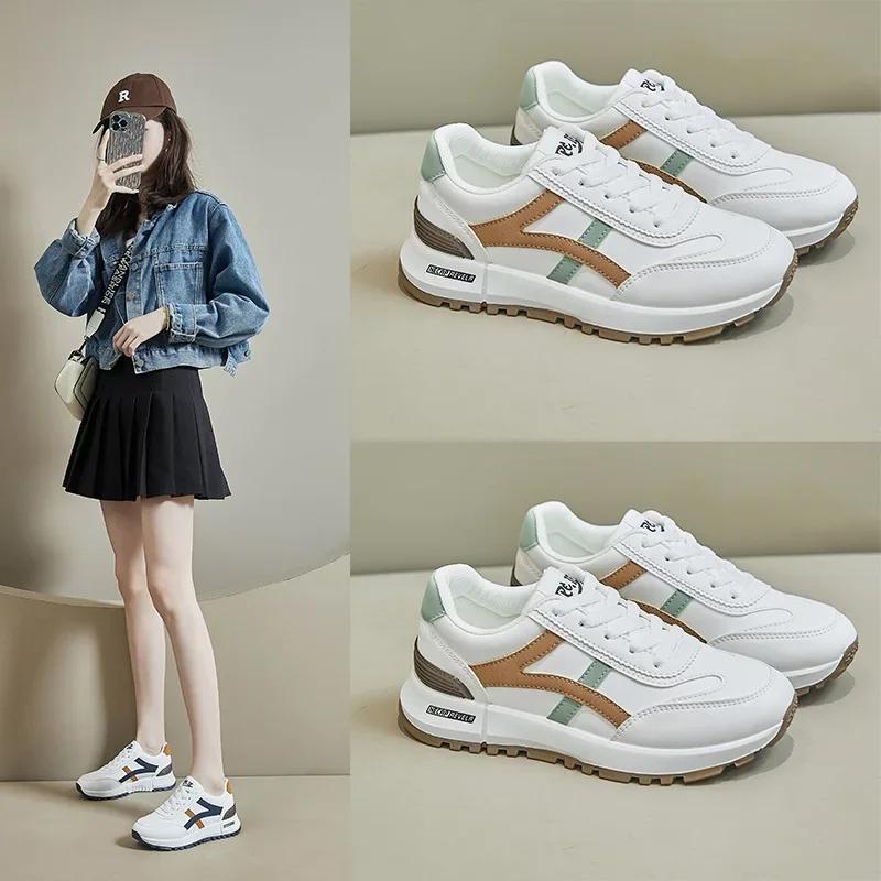 Women Fashion Leather Sneakers Autumn New Girl Casual Sport Shoes Fashion Striped Gym Shoes