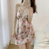 1011 New Sexy Nightdress Women's Summer Suspenders Ice Silk Pajamas Ins Printed Pure Desire Pajamas with Chest Pads