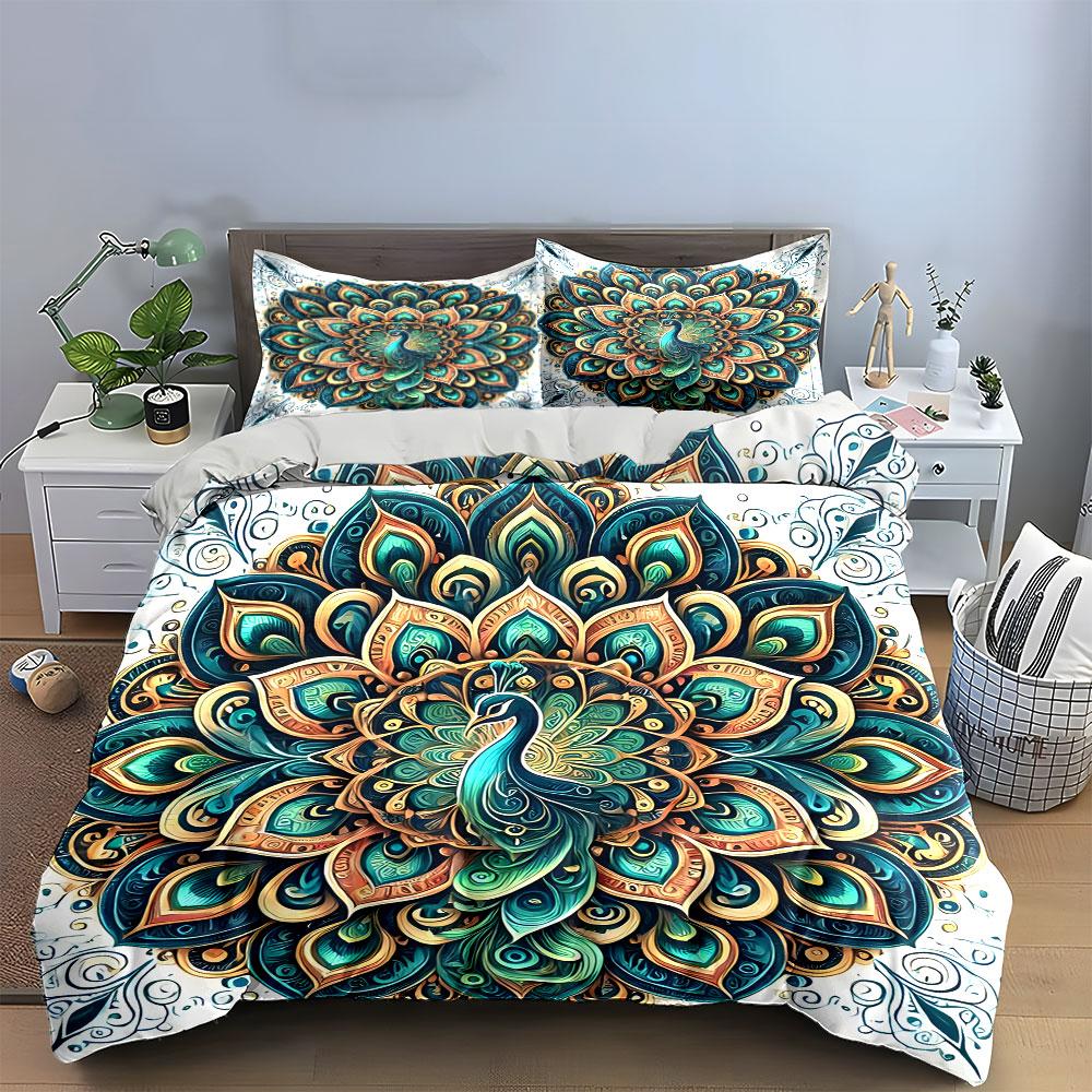 Peacock Mandala Wall Decor Set Soft Comfortable Duvet Cover Bedding Set Included 1*Duvet Cover & 2*Pillowcases, Gift