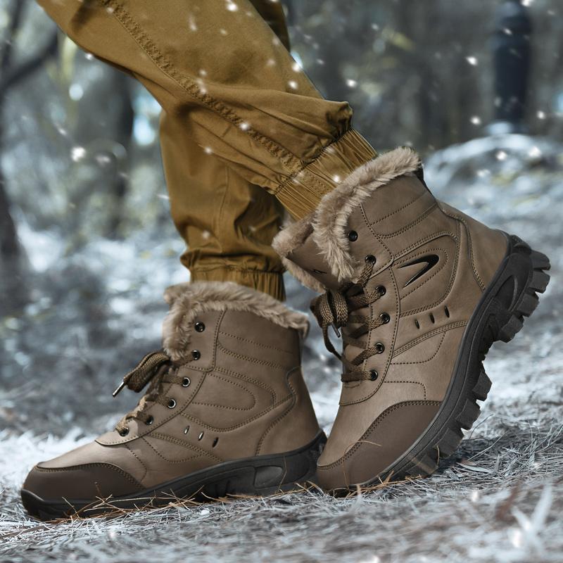 2024 New Winter Men's Snow Boots New Waterproof Leather Warm Plush Ankle Boots Non-slip High Quality Light Luxury Brand Shoes