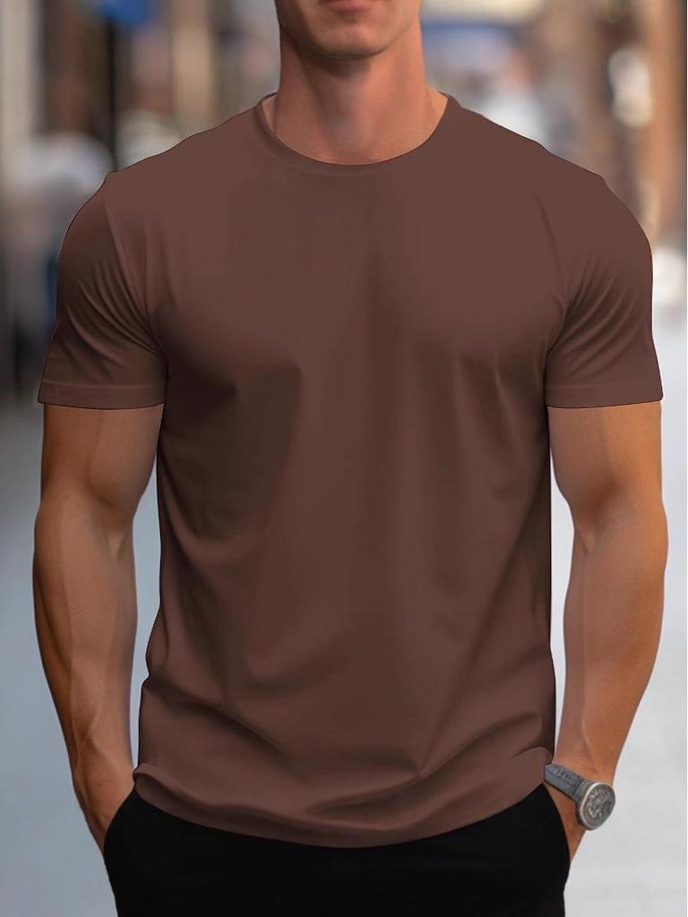 Unisex European Round Neck Short Sleeve T-shirt - Solid Color, Regular Fit