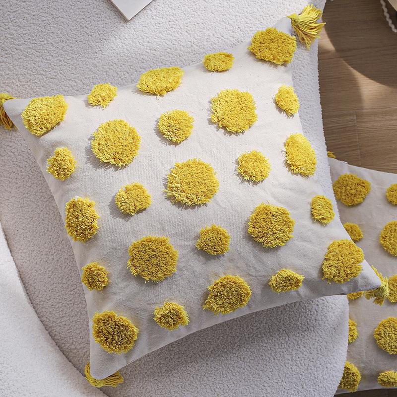 

Rainbow Tufted Pillow Cover Living Room Sofa Cushion Cover Tassel Dot Embroidery Home Soft Furnishing 45 * 45cm [Pillowcase only]