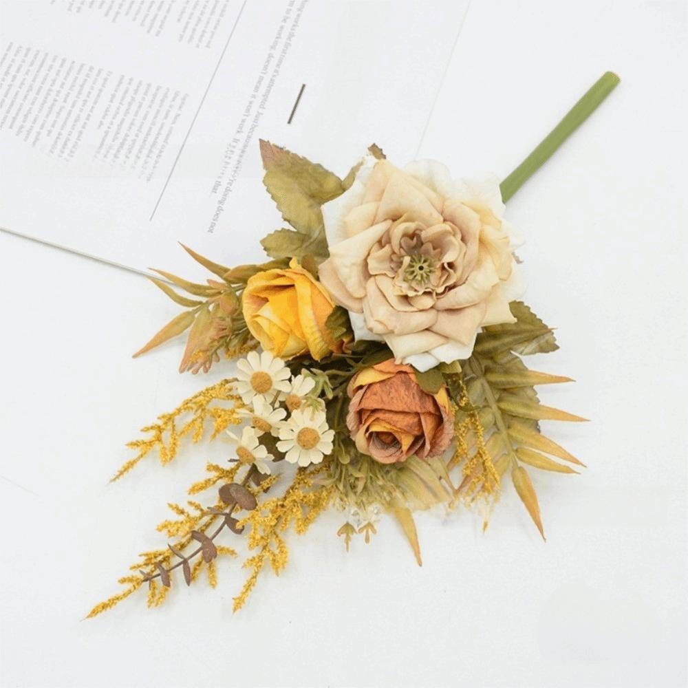 Real Touch Fake Floral Bouquet Lifelike Simulation Rose Flower Rose Reed Hybrid Home Decoration