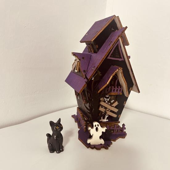 3D Wooden Puzzle Kit DIY Wooden Puzzle Haunted House Model Light-up Halloween