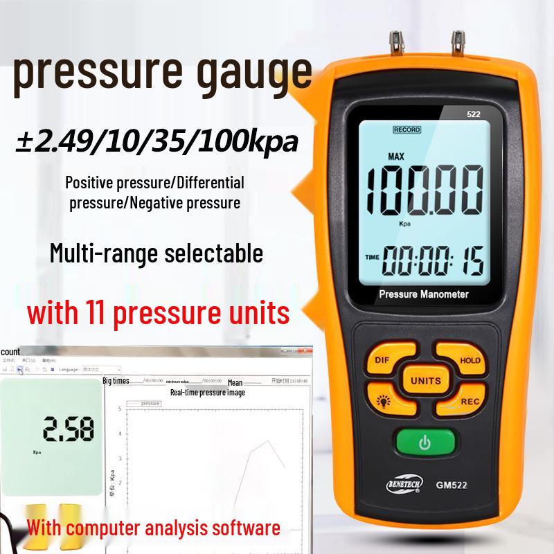 BENETECH Digital Differential Pressure and Vacuum Gauge for Gas and Wind