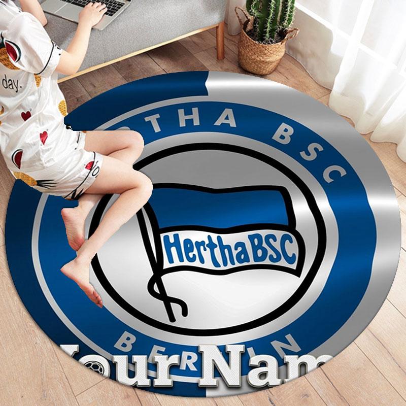 Hertha BSC Custom Name Round Area Rug,Carpet Rug for Living Room Bedroom Sofa Playroom Decor,Non-slip Floor Mat