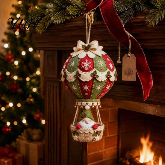 Festive Mantel Decoration Making Christmas Hot Air Balloon DIY Kit, 3D Felt Hanging Ornament Sewing Santa Creative Fabric Stitching Projects