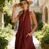 Maxi Jurk voor Dames Casual Losse V-hals Mouwloos Boho Lange Jurk Strandvakantie Wapperende Zomerjurk met Zakken