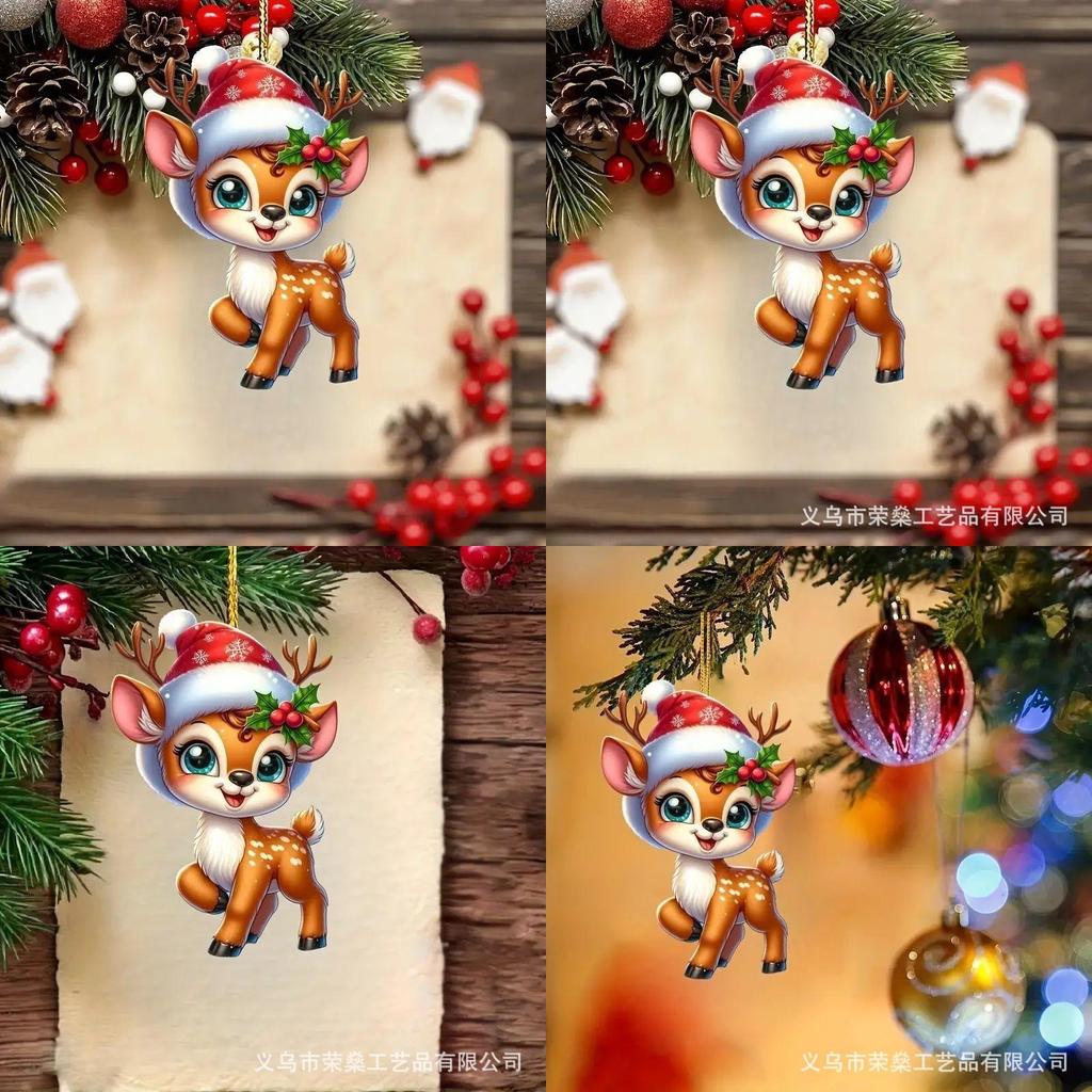 Acrylic Deer Christmas Tree Car Rearview Mirror Ornament With Cartoon Design For Holiday Decor