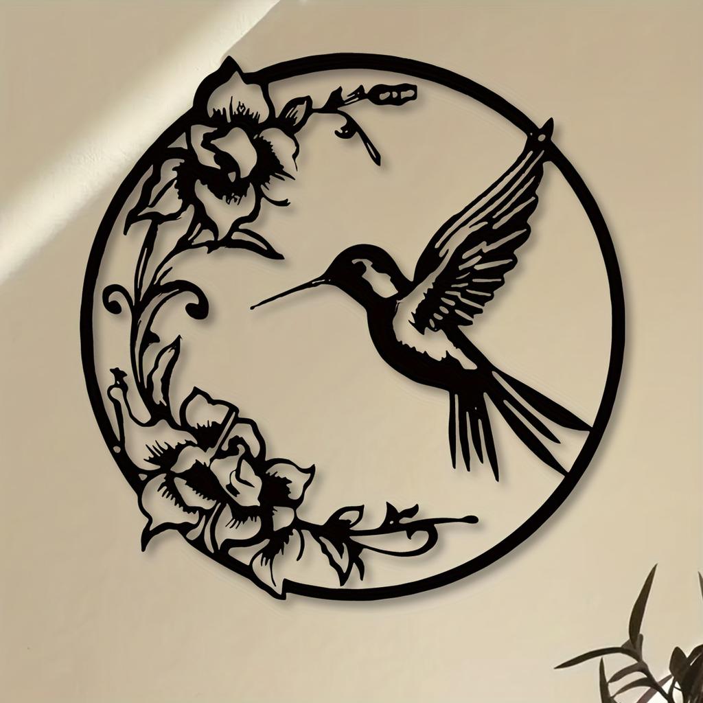 1pc Black Flower Bird Round Metal Wall Decor For Bedroom Living Room Garden Entrance Ornament Accessories 30*30cm