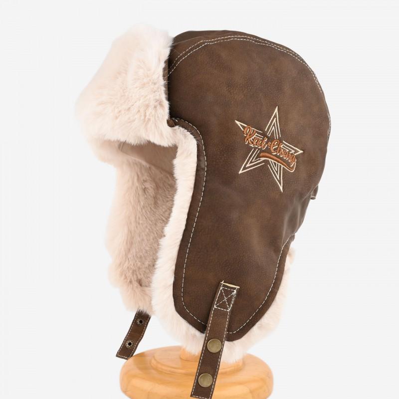Unisex Vintage Leather-Style Embroidered Winter Warm Hat With Ear Protection Foldable Pilot Cap