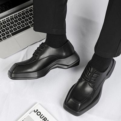 Fashion Italian Designer Shoes for Men Fashion Punk Rock Dress Black Trendy Square Toe Sneakers Platform Genuine Leather Footwear