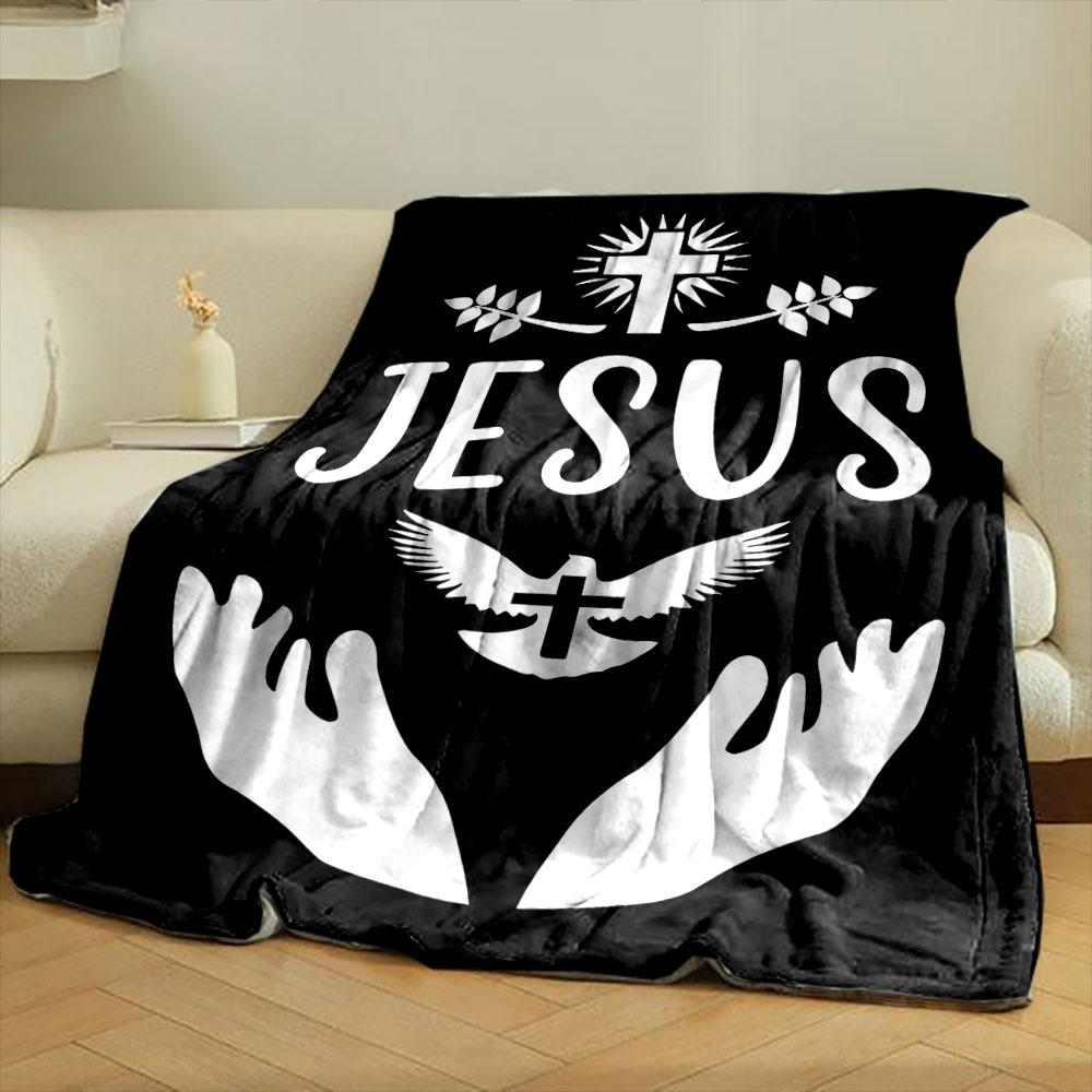 Jesus Cross Dove Blanket Printed Blanket for Living Room Bed Couch Lunch Break Soft Cozy Blanket for Friend's Festival Gift