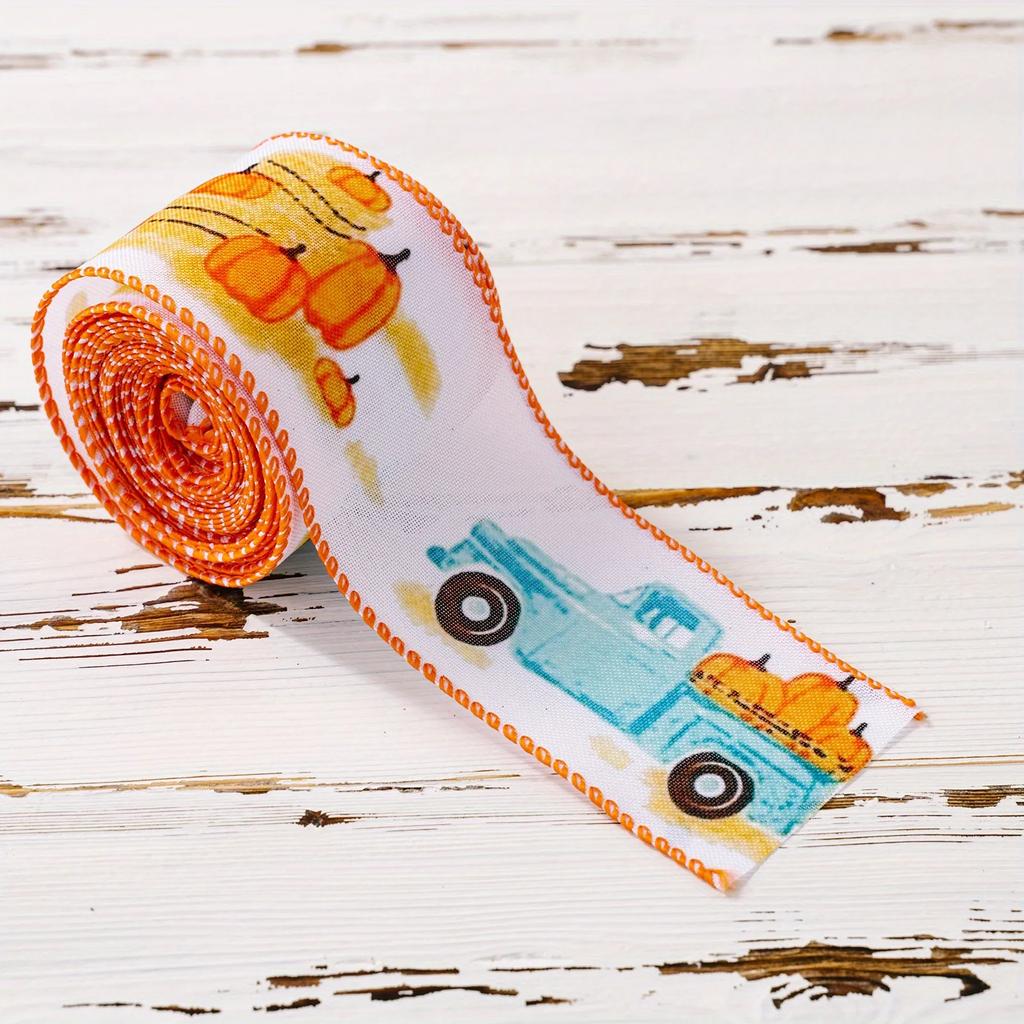 5 Yards 1Pc Fall Pumpkin Festival Printed Grosgrain Ribbon Accessories Material Headwear Decoration DIY Sewing Craft Gift