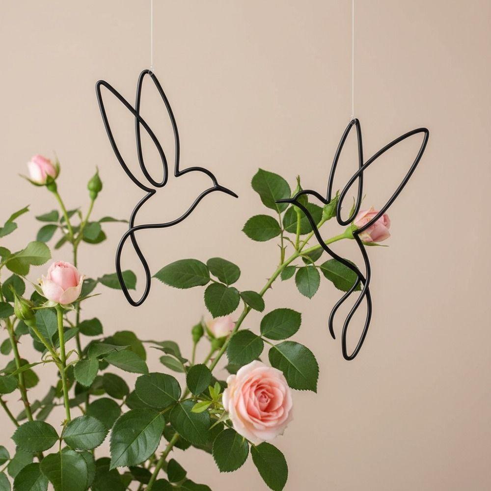 2PCS Black Hummingbird Silhouette Ornament Wall Mounted Bird Hanging Ornaments for Living Room