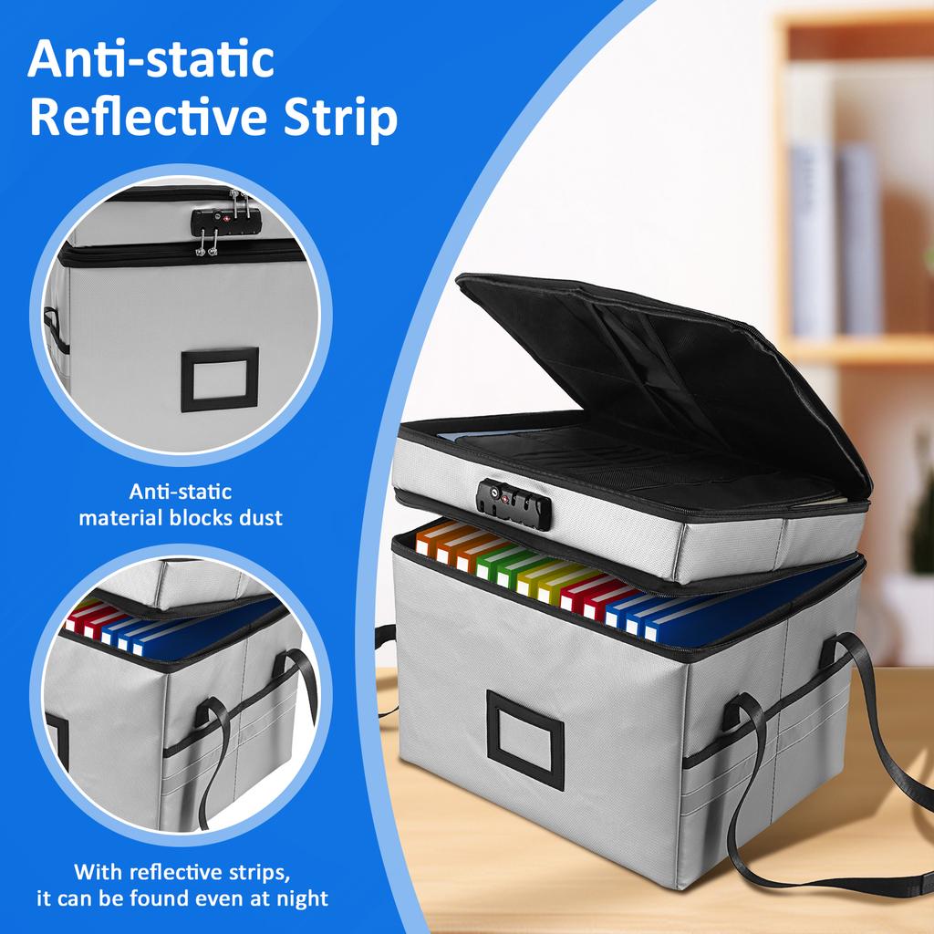 2-Layer Fireproof Document Box Large Capacity Documents Storage Box with Combination Lock Waterproof Fire Safe Box for Valuables