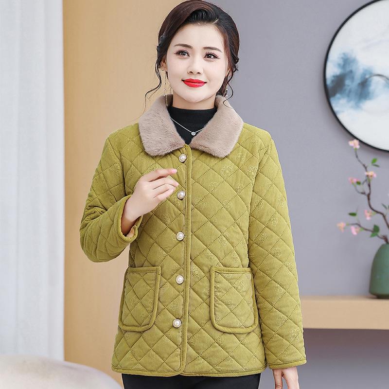 New Plus Velvet Warm Fashionable Short Jacket for Middle-Aged and Elderly Women - Stylish Autumn/Winter Cotton Coat