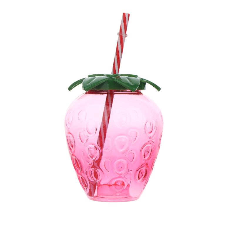 

Strawberry Shaped Plastic Cup With Straw Cute Water Bottle Portable Drinking Cup Beverage Cups For Summer Party Home Use Pink Strawberry