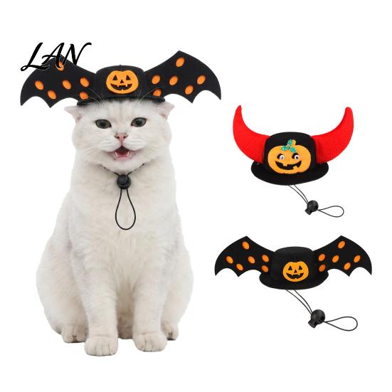 Pet Party Costume Accessory Halloween Bat Hat, Red Horn Pumpkin Cat Funny Soft Felt Hat Wings for Cats Small And Medium Dogs Dog