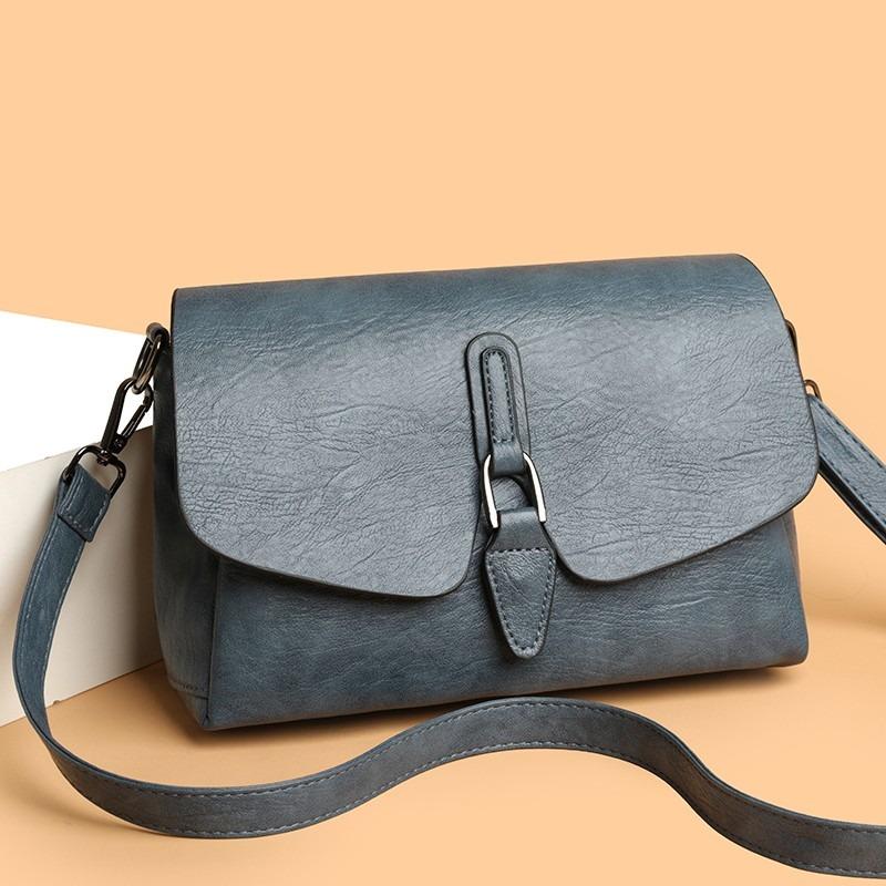 Damen Umhängetasche mit Klappe aus strukturiertem Leder Lässige Schultertasche