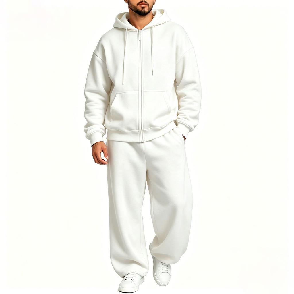 Men's Casual Tracksuit Set Hooded Full Zip Long Sleeve Hoodie Wide Leg Pants Solid Color