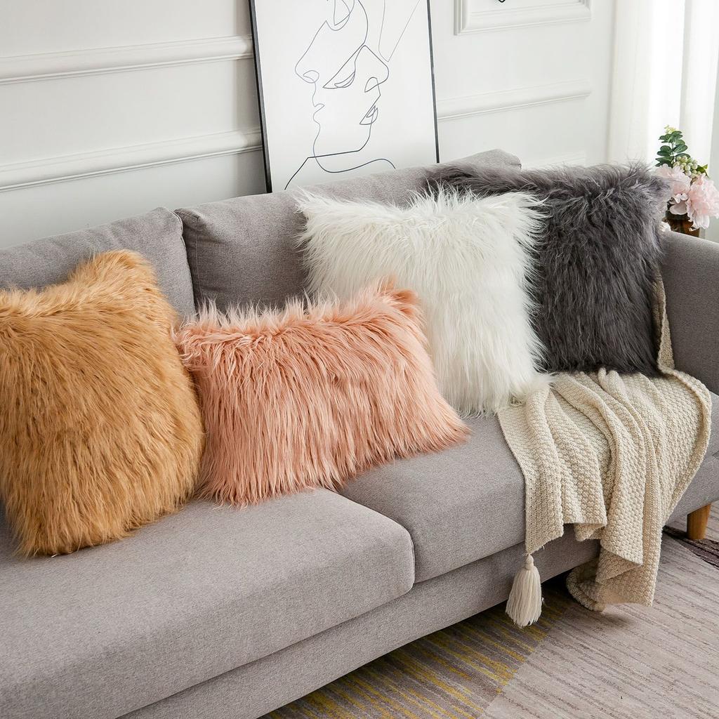 45/50cm Cushion Cover Modern Simple Soft Fluffy Pure White Plush Pillow Home Cushion Artificial Imitation Wool Pillow Cover