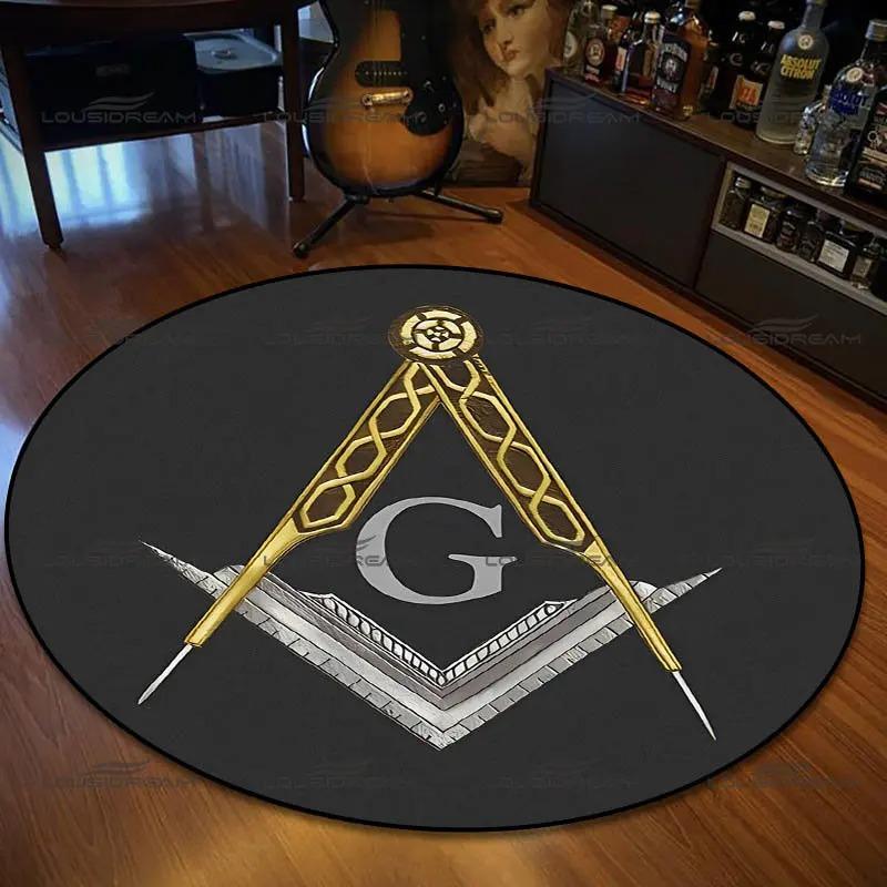 Retro Freimaurer Muster Bereichsteppiche Wohnzimmer Schlafzimmer Rund Flanell Teppich Innenraum Heimdekoration Fußmatte