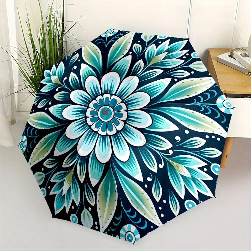 

1pc Blue Floral Mandala Pattern Umbrella with Plastic Handle,Suitable for All Seasons Home Travel Outdoor UmbrellaB1607