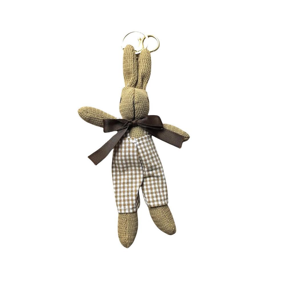 Houndstooth Rabbit Cartoon Figure Keychain with Scarf Pendant