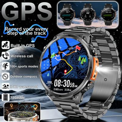 New Men's GPS Track Smartwatch 720mAh 1.7-inch High-definition Screen Wireless Call IP68 Water-resistant 100+ Sports Modes Led Flashlight