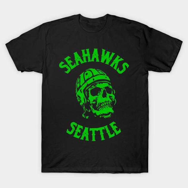 

Men Black Print T-shirt Seahawks Skull No-Cut Transfer Paper Print Cotton Tshirt XL
