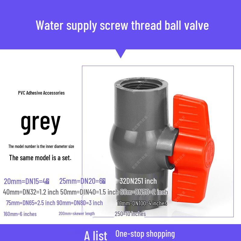 Grijze PVC Kogelkraan: Maten 20-110, Schroefdraad, Kunststof Waterleiding Schakelaar