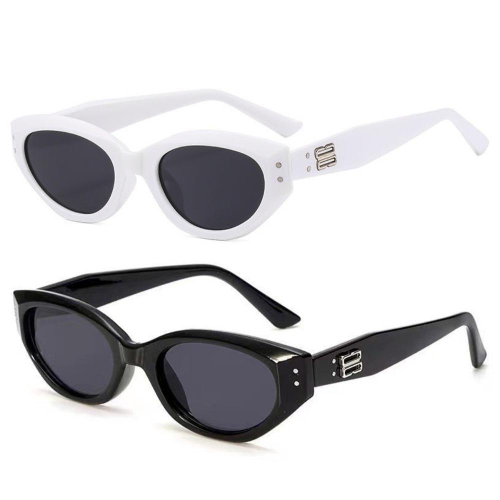 2 Pcs Korean Version Trendy Retro Cat Eye Sunglasses for Women Hip Hop Western Casual Simple Plain Outdoor  Glasses